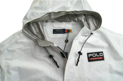 Pre-owned Ralph Lauren Polo  Water-repellent P1 Racing Hooded Windbreaker/jacket Mens Large In White