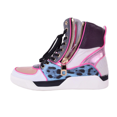 Pre-owned Dolce & Gabbana Patchwork High-top Leather Sneaker White Pink 35 Us 5 Uk 2 05871