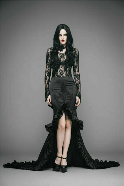 Pre-owned Eva Lady Women's Gothic Asymmetric Hem Frilled Skirt Big Swing Party Prom Skirts In Black