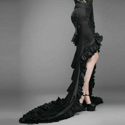 Pre-owned Eva Lady Women's Gothic Asymmetric Hem Frilled Skirt Big Swing Party Prom Skirts In Black