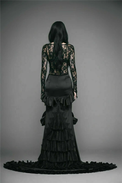 Pre-owned Eva Lady Women's Gothic Asymmetric Hem Frilled Skirt Big Swing Party Prom Skirts In Black