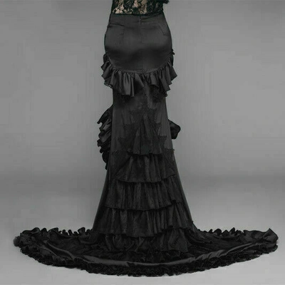 Pre-owned Eva Lady Women's Gothic Asymmetric Hem Frilled Skirt Big Swing Party Prom Skirts In Black