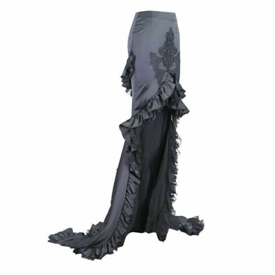 Pre-owned Eva Lady Women's Gothic Asymmetric Hem Frilled Skirt Big Swing Party Prom Skirts In Black