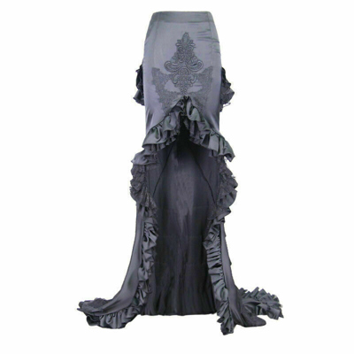 Pre-owned Eva Lady Women's Gothic Asymmetric Hem Frilled Skirt Big Swing Party Prom Skirts In Black