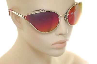 Pre-owned Roberto Cavalli 1124 32u Women Oversized Wrap Cat Eye Sunglasses Gold Red Mirror In Pink