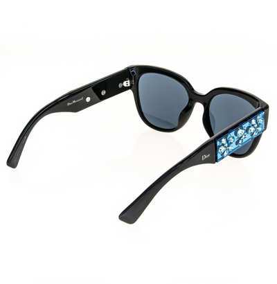 Pre-owned Dior Christian  Mercurial Black Blue Crystal Floral Rhinestone Chunky Sunglasses In Gray