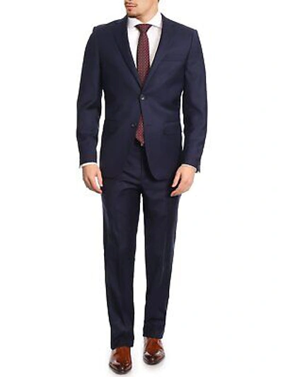 Pre-owned Label M Mens Classic Fit Navy Blue Two Button 100% Wool Suit