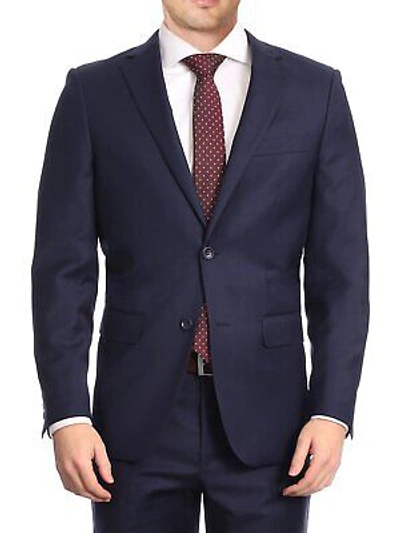 Pre-owned Label M Mens Classic Fit Navy Blue Two Button 100% Wool Suit