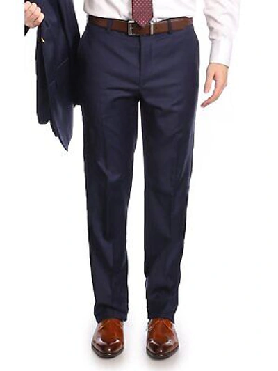 Pre-owned Label M Mens Classic Fit Navy Blue Two Button 100% Wool Suit