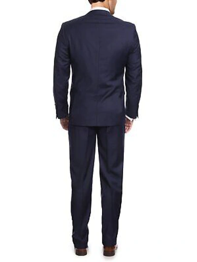 Pre-owned Label M Mens Classic Fit Navy Blue Two Button 100% Wool Suit