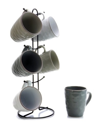 Elama Tahitian Waves 6pc Mug Set With Stand