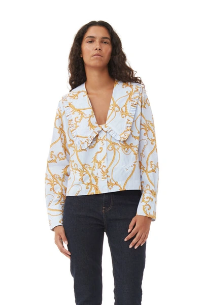 Ganni Re-cut Overdyed Printed Cotton Shirt In Heather
