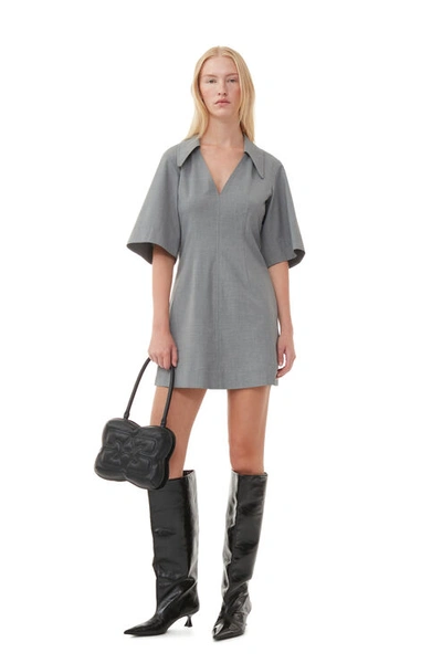 Ganni Drapey Melange Mini Dress In Grey
