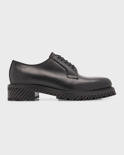 Shop Off-white Men's Military Diagonal-sole Leather Derby Shoes In Black Black