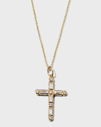 Shop Sydney Evan Diamond Baguette Cross Necklace In Yg