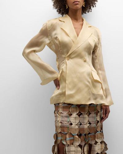 Shop A.w.a.k.e. Cut-out Fitted Organza Jacket In Beige