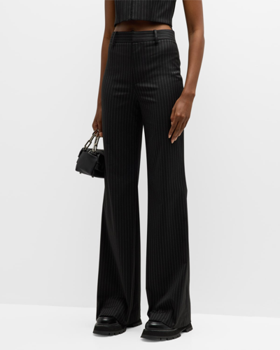 Shop Alice And Olivia Oliver Pinstripe Flare Trousers In Black Pinstripe