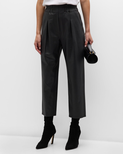 Shop Brochu Walker Fiera Pleated Cropped Vegan Leather Pants In Black Onyx