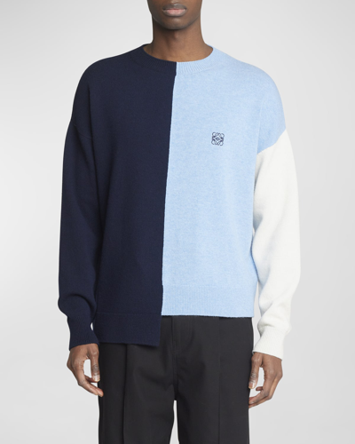 Shop Loewe Men's Asymmetric Colorblock Sweater In Light Blue