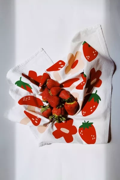 Julie Peach Berry Shroom Tea Towel In White At Urban Outfitters In White