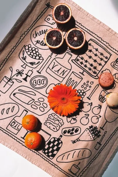 Julie Peach Picnic Tea Towel In Taupe At Urban Outfitters In Taupe