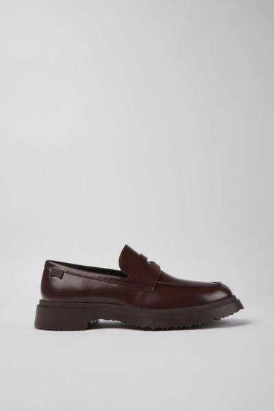 Shop Camper Walden Leather Moc Toe Loafer Shoe In Maroon, Men's At Urban Outfitters