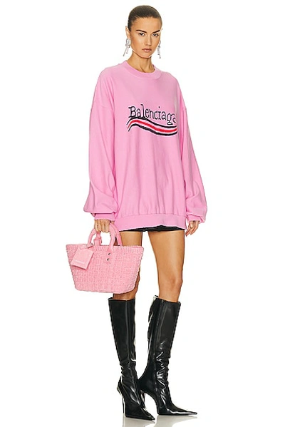 Shop Balenciaga Xs Bistro Basket Bag In Sweet Pink & White
