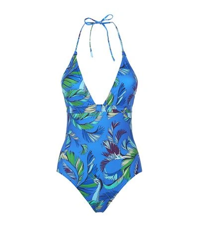 Emilio Pucci Exotic Print Halterneck Swimsuit In Blue