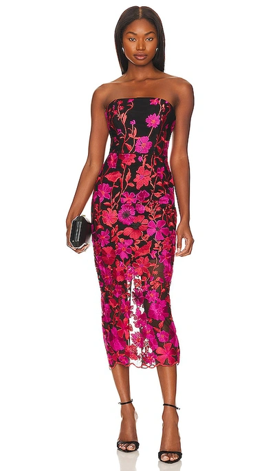 Shop Milly Kait Floral Embroidered Dress In Pink Multi