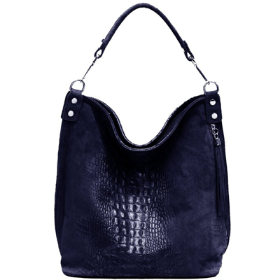 Shop Sostter Navy Croc Suede Leather Hobo Shoulder Bag | Bxnxd In Blue