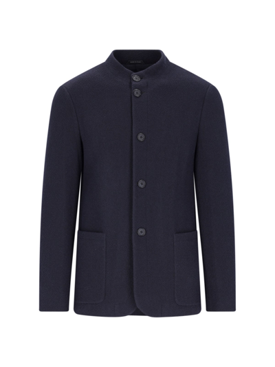 Shop Giorgio Armani Korean Collar Jacket In Blue
