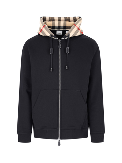 Shop Burberry Check Hoodie In Black  