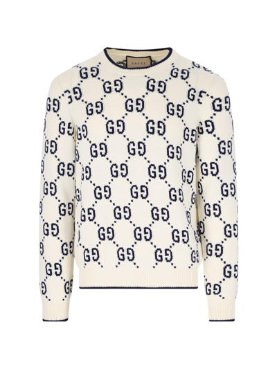 Shop Gucci 'gg' Crew Neck Sweater In Cream