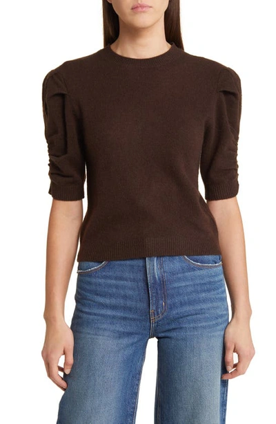 Shop Frame Ruched Sleeve Recycled Cashmere & Wool Sweater In Espresso