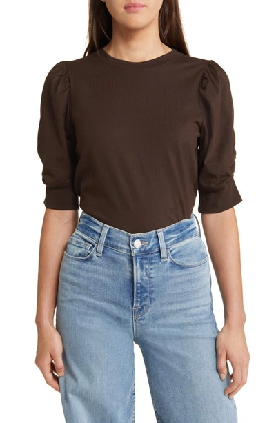 Shop Frame Frankie Puff Sleeve Organic Cotton Knit Top In Espresso