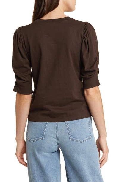 Shop Frame Frankie Puff Sleeve Organic Cotton Knit Top In Espresso