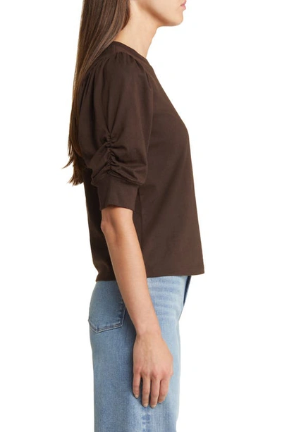 Shop Frame Frankie Puff Sleeve Organic Cotton Knit Top In Espresso