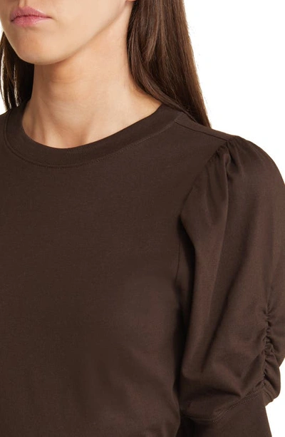 Shop Frame Frankie Puff Sleeve Organic Cotton Knit Top In Espresso