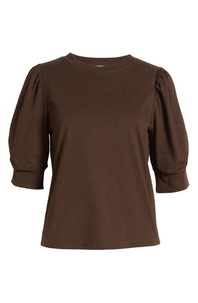 Shop Frame Frankie Puff Sleeve Organic Cotton Knit Top In Espresso