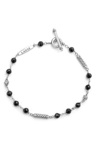 Lagos Caviar Icon Ceramic Beaded Bracelet In Silver