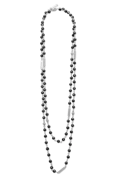 Shop Lagos Caviar Icon Ceramic Layered Beaded Necklace In Black/ Silver