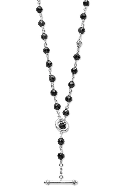 Shop Lagos Caviar Icon Ceramic Layered Beaded Necklace In Black/ Silver