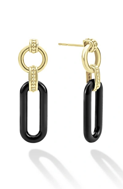 Shop Lagos Signature Caviar Ceramic Link Drop Earrings In Gold