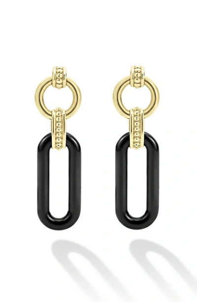 Lagos Signature Caviar Ceramic Link Drop Earrings In Gold