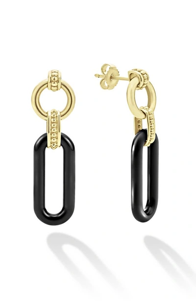 Lagos Signature Caviar Ceramic Link Drop Earrings In Gold