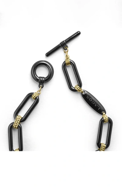 Lagos Signature Caviar Ceramic Link Bracelet In Black/ Gold