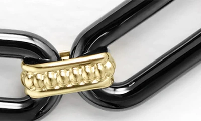 Lagos Signature Caviar Ceramic Link Bracelet In Black/ Gold
