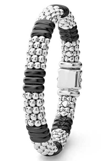 Shop Lagos Black Caviar Ceramic Rope Bracelet In Black/ Silver