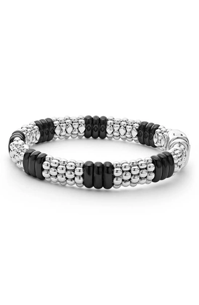 Shop Lagos Black Caviar Ceramic Rope Bracelet In Black/ Silver
