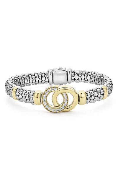 Lagos 18k Yellow Gold & Sterling Silver Signature Caviar Diamond Interlocking Circle Beaded Bracelet In Silver/ Gold